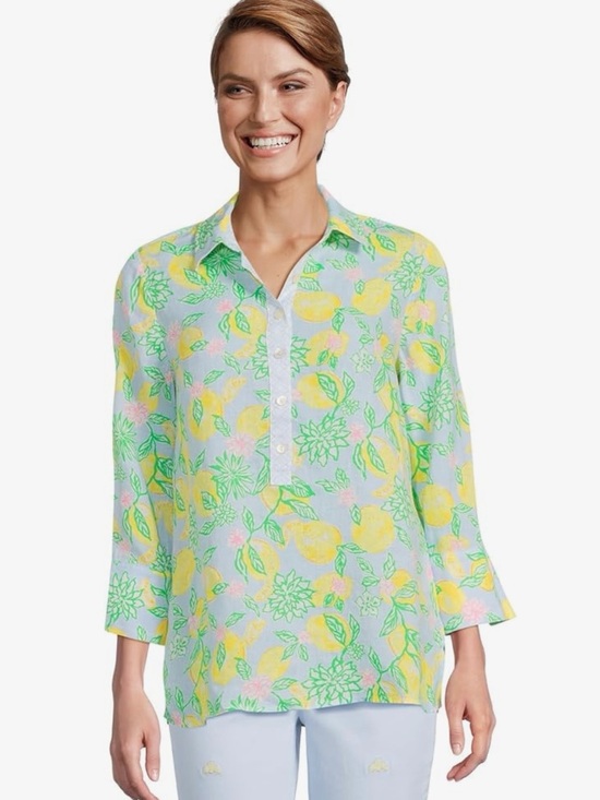 Lilly Pulitzer Tops - NWOT Women’s Lilly Pulitzer Riverlyn Pieced Print 100% Linen Tunic Size M